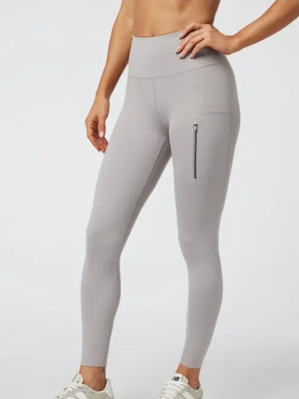 Vuori Light Gray High-Waist Performance Leggings with Side Zip Pocket